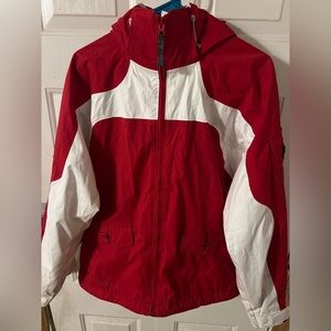 Columbia Woman’s Core Interchange Shell Red & White Jacket Detachable Hood sz M